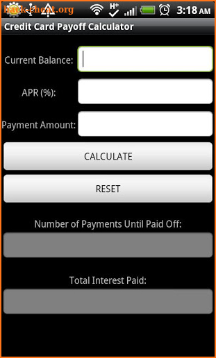 Credit Card Payoff Calculator screenshot