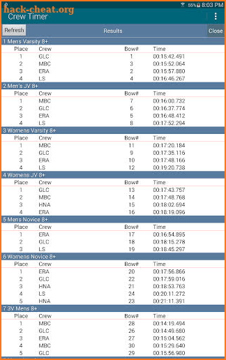 Crew Timer Regatta Timing screenshot