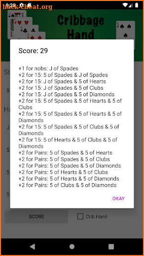 Cribbage Hand Scoring screenshot