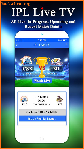 Cricket Live IPL TV 2018 : Live Score & Schedule screenshot