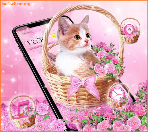 Cute Basket Flower Cat Theme screenshot