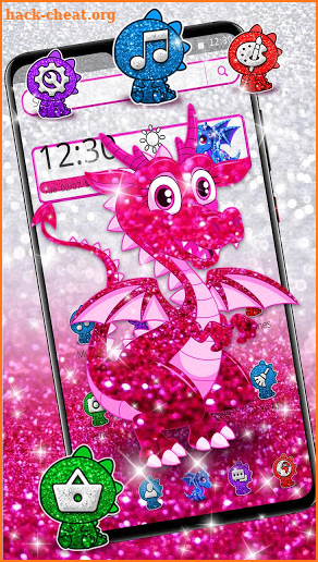 Cute Pink Glitter Dragon Theme screenshot