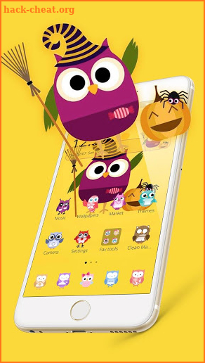 Cute Purple Owl Yellow Wallpaper Theme screenshot