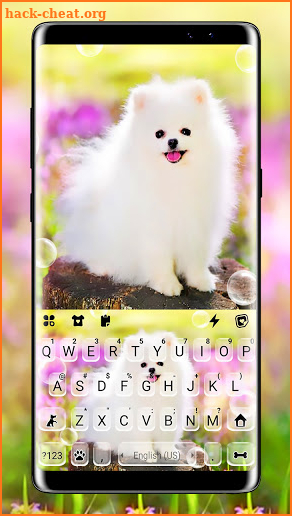 Cute White Dog Keyboard Background screenshot