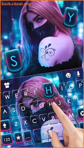 Cyberpunk Mask Girl Keyboard Background screenshot