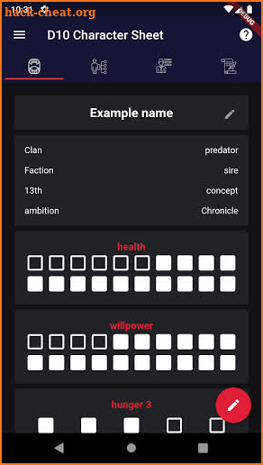 D10 Character Sheet screenshot