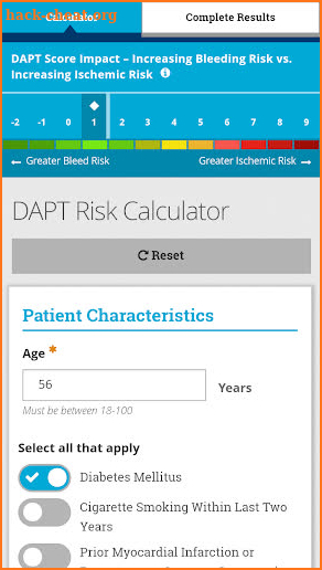 DAPT Risk Calculator screenshot