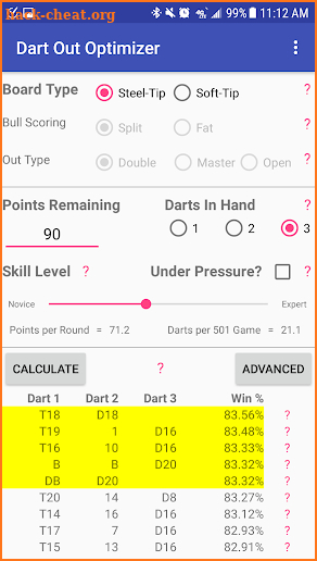 Dart Out Optimizer, Steel/Soft screenshot