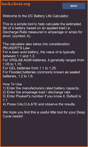 DC Battery Life Calculator screenshot