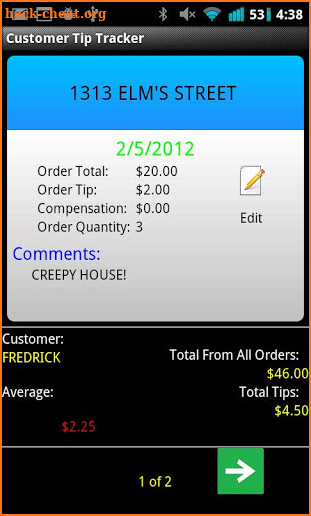 Delivery Customer Tip Tracker screenshot