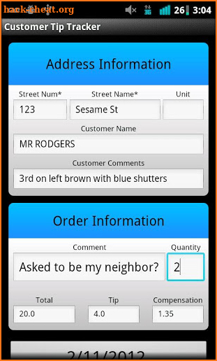 Delivery Customer Tip Tracker screenshot