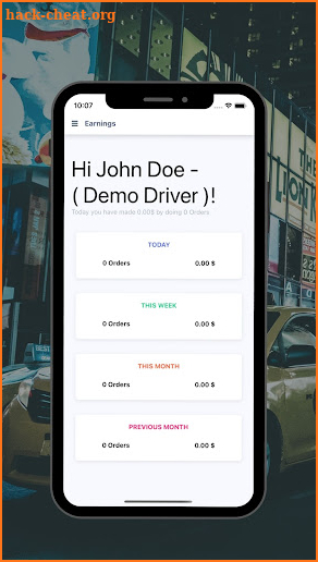 Demo taxi app screenshot