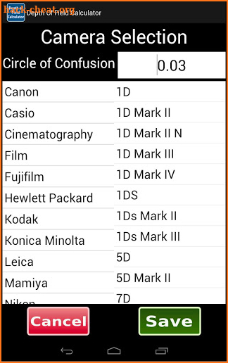 Depth of Field Calc screenshot