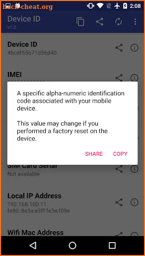 Device ID (Android ID) screenshot