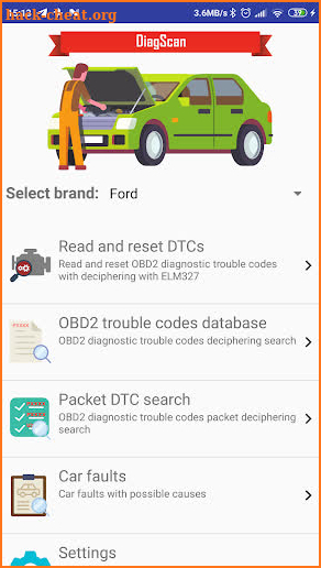 DiagScan-elm327 car diagnostic fault codes scanner screenshot