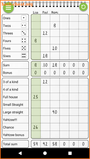 DICY, Scoresheet for YAHTZEE® screenshot