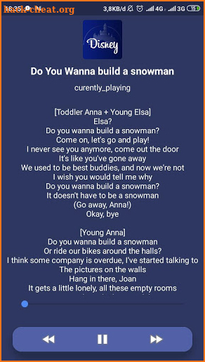 Disney songs + lyrics screenshot