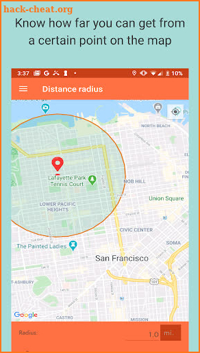 Distance radius screenshot