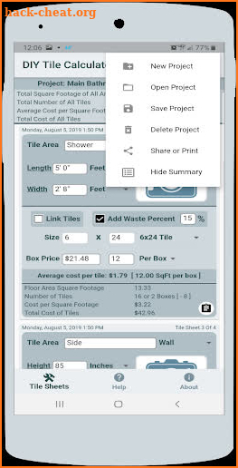 DIY Tile Calculator - Split Floor & Wall Tile Area screenshot