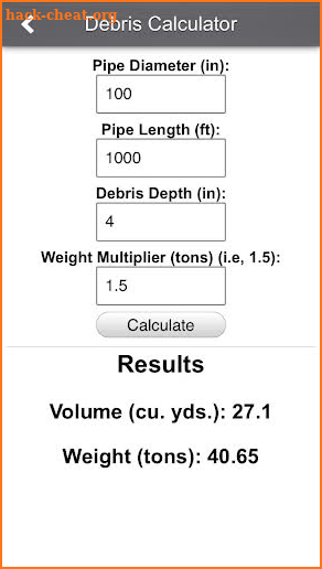 Doetsch Debris Calculator screenshot