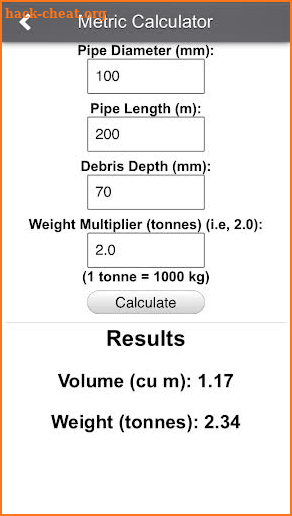 Doetsch Debris Calculator screenshot