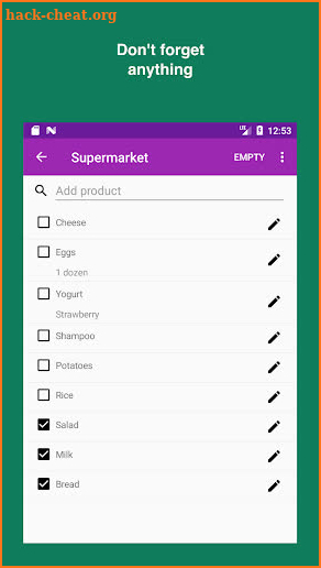 Don't forget - shopping list screenshot