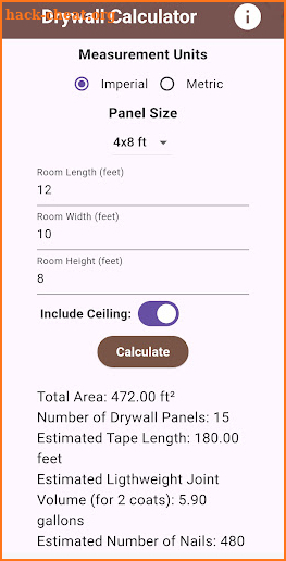 Drywall Materials Calculator screenshot