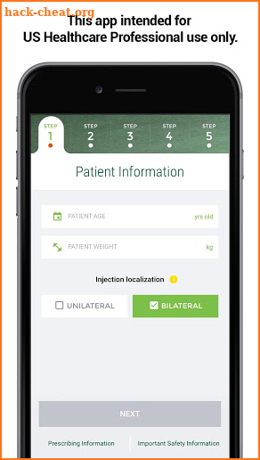 DYSPORT® (abobotulinumtoxinA) DOSING CALCULATOR screenshot