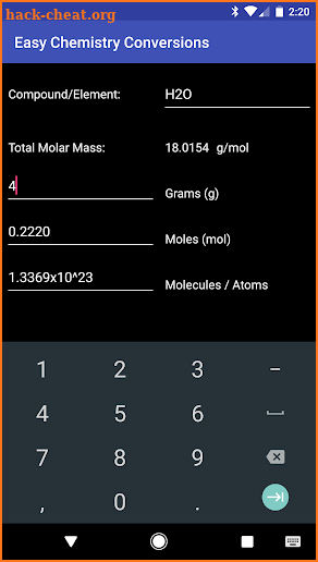 Easy Chemistry Conversions screenshot