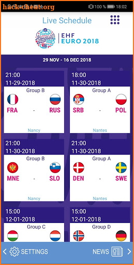 EHF EURO 2018 screenshot