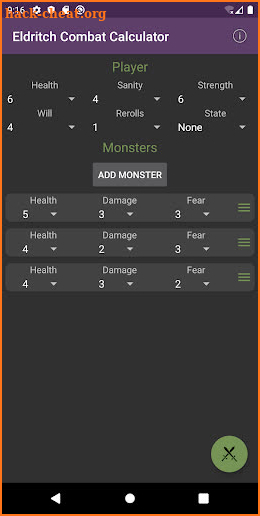 Eldritch Combat Calculator screenshot