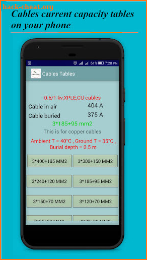 Electrical Cable Table: apps for electricians screenshot