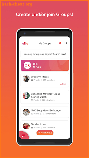 ellie- create or join a moms group screenshot