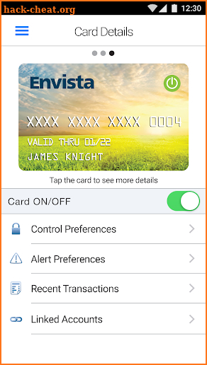 Envista Debit Card Control screenshot