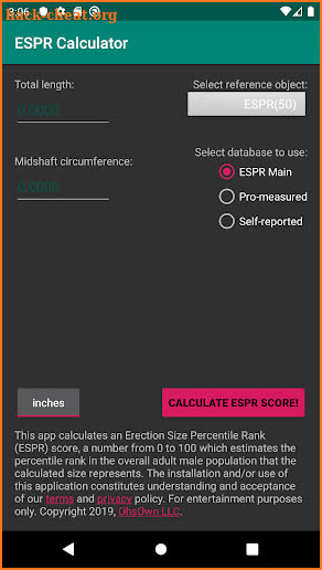 ESPR Calculator - Erection Size Percentile Rank screenshot