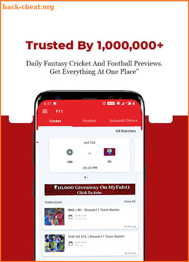F11 - Fantasy Tips For Dream11, Cricket & Football screenshot
