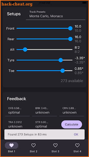 F1M Setup Calculator screenshot