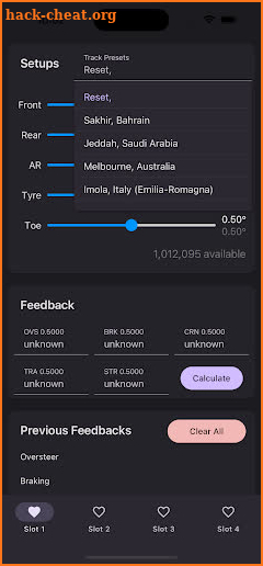 F1M Setup Calculator screenshot