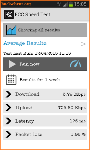 FCC Speed Test screenshot