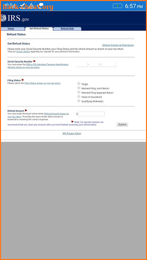 Federal Tax Refund Status Checker screenshot