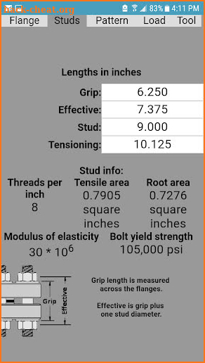 FlangeMate, ASME flange info and torque calculator screenshot