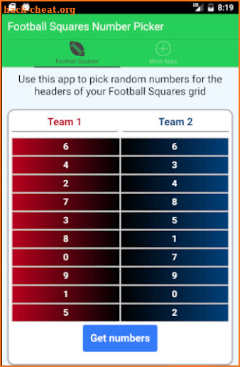 Football Squares Number Picker screenshot