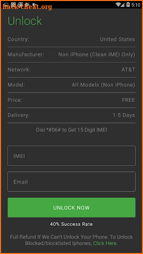 Free AT&T SIM Unlock Code -iPhone and Android IMEI screenshot