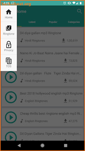 Free mp3 ringtones application screenshot