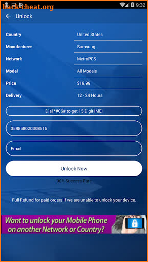 Free Unlock Network Code for Samsung SIM screenshot