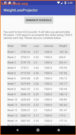 Free Weight Loss Calculator screenshot