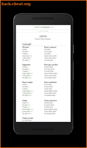 French verb conjugator with Vatefaireconjuguer screenshot