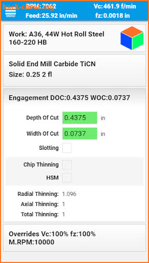 FSWizard Pro Machinist Calc screenshot