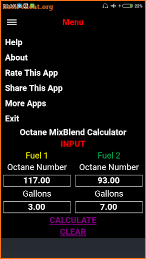 Fuel Octane MixBlend Calculator screenshot