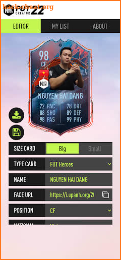 FUT 22 Card Creator screenshot